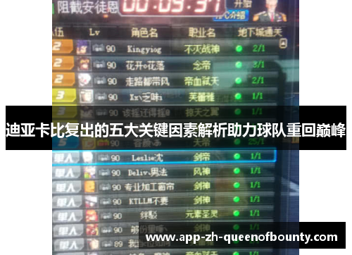 迪亚卡比复出的五大关键因素解析助力球队重回巅峰